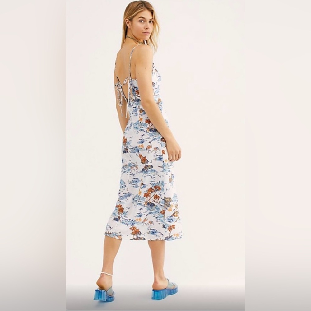 Free People White Tropical Print Slip Dress with Blue and Brown Accents - Picture 5 of 14